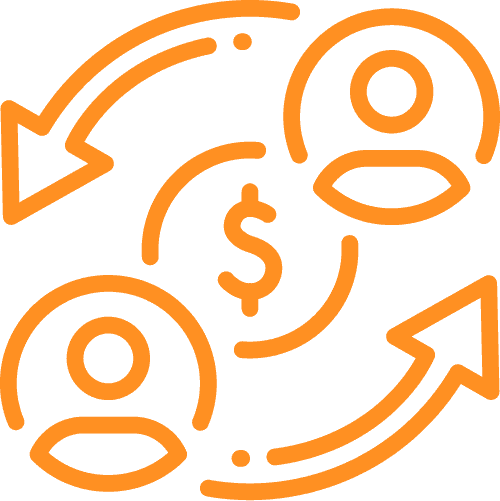 Icon representing mortgage pre-approval process with two people exchanging money