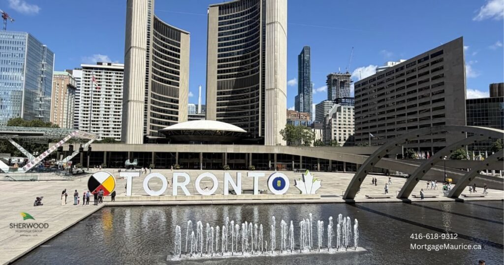 Toronto City Hall and Toronto sign at Nathan Phillips Square