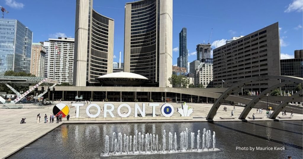 Toronto City Hall and Toronto sign at Nathan Phillips Square
