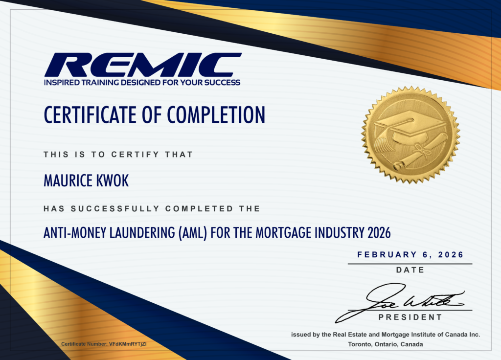 Maurice Kwok 2026 Anti-Money Laundering (AML) for the Mortgage Industry certificate