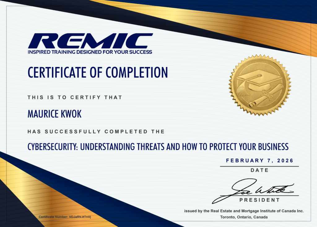 Maurice Kwok 2026 Cybersecurity: Understanding Threats and How to Protect Your Business certificate